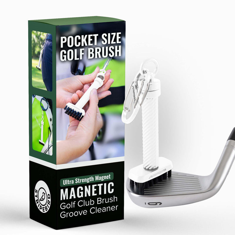 Stripebird - Magnetic Golf Club Brush Groove Cleaner (White) - Detachable - Premium Nylon Bristles - Golf Bag Accessories - Golf Club Cleaner Brush - Golf Accessories - Golf Ball Cleaner - Golf Tool