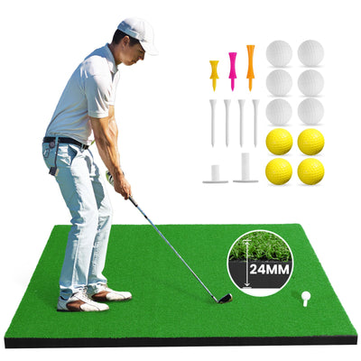 Abosi Golf Mat 5x4ft Artificial Turf Golf Hitting Mat for Driving Chipping Training 24MM Thicken Golf Mats Practice Indoor Outdoor with 1 Brush 10 Golf Balls 9 Golf Tees - Ideal for Golf Lovers