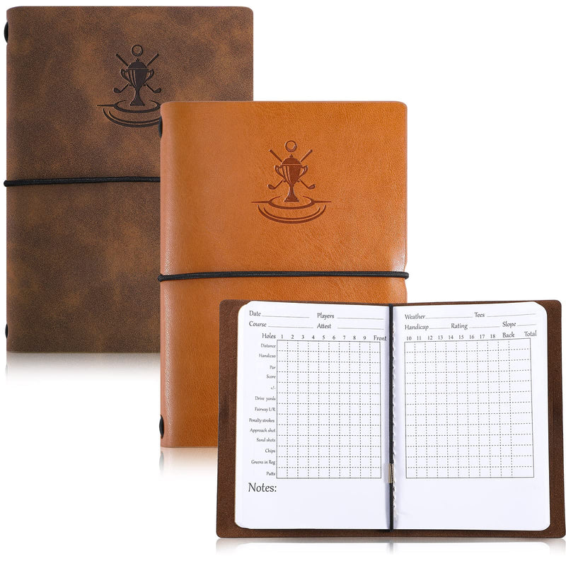 Chinco Christmas Golf Gifts Leather Golf Scorecard Book Golf Yardage Notebook Golf Journal Notepad for Sports and Outdoor Golf Club Accessories(Yellow Brown2 Pieces)
