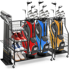 Violeza Golf Storage Garage Organizer Golf Bag Stand for Golf Clubs Golf Balls Golf Equipment Accessories Extra Storage Rack for Golf Clubs with Wheels