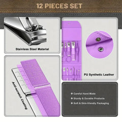 Professional 16-In-1 Purple Nail Care Set, With A Foldable PU Leather