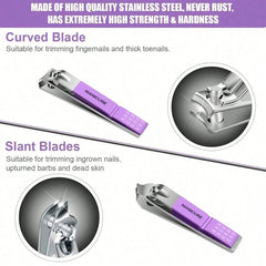 Professional 16-In-1 Purple Nail Care Set, With A Foldable PU Leather