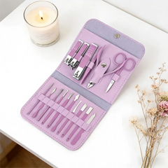 Professional 16-In-1 Purple Nail Care Set, With A Foldable PU Leather