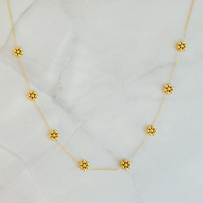 Dainty Golden Bead Flower Necklace - Waterproof Stainless Steel
