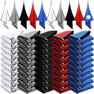 Batiyeer Golf Towels Bulk for Golf Bags 16 x 24 Microfiber Waffle Pattern Golf Towels Tri Fold Golf Towels with Clip for Mini Golf Tournament Hiking Yoga Golf Bags (Classic Color50 Pcs)
