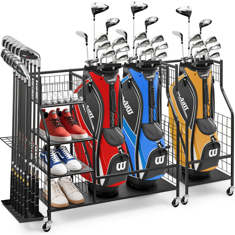 Violeza Golf Storage Garage Organizer Golf Bag Stand for Golf Clubs Golf Balls Golf Equipment Accessories Extra Storage Rack for Golf Clubs with Wheels