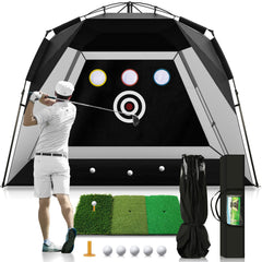 Foldable Golf Net 10x7FT: Easy POP UP Golf Hitting Net with Tri-Turf Mat - All in 1 Home Golf Practice Nets for Backyard Driving Chipping Swing Training with Travel Bag - Christmas Ideal Gift for Men