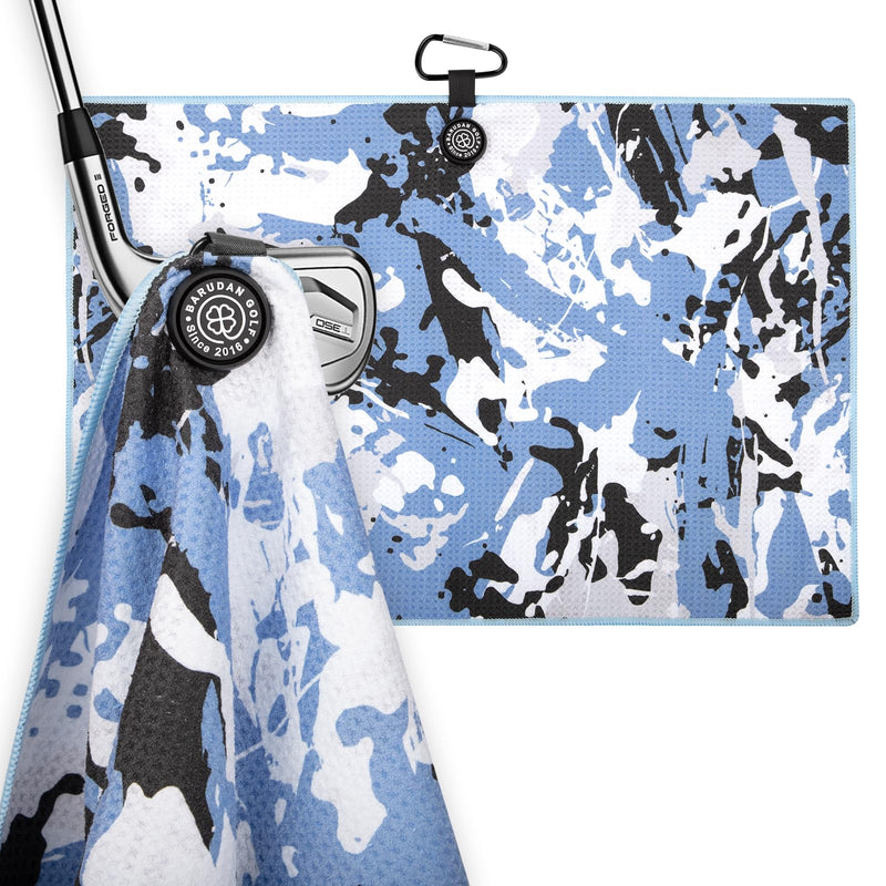 Golf Towels Funny Style Magnetic Golf Towel with Carabiner - Microfiber Golf Towel Magnet - Strengthen Magnet Golf Towels Hold to Golf Clubs Carts Golf Gifts for Men Golfer (Light Blue Camo)