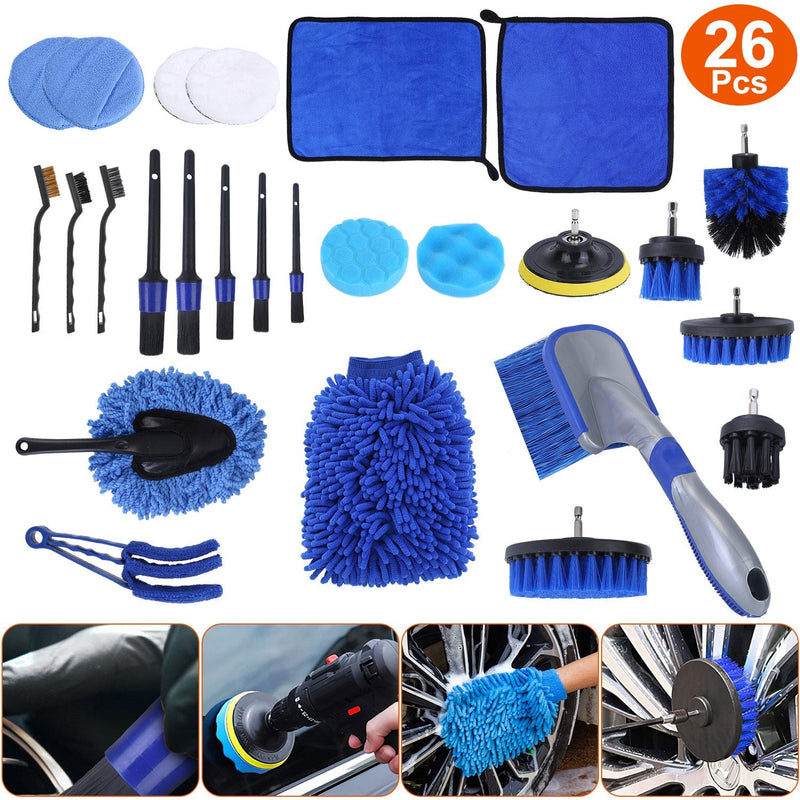 26Pcs Car Detailing Brush Kit Exterior Interior Car Cleaning Set Drill