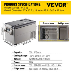 Car Refrigerator 35L Compressor Portable Small Refrigerator Refrige