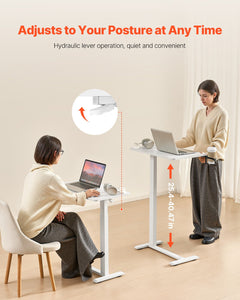 Overbed Table, Mobile Bed Side Table with 4 Hidden Wheels, Height