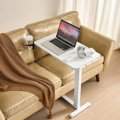 Overbed Table, Mobile Bed Side Table with 4 Hidden Wheels, Height