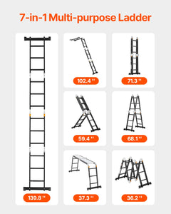 Multi-Purpose Folding Ladder, 7-in-1 Tall Extension Step Ladder, A