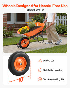 Wheelbarrow Cart, 5 Cu. Ft. Load & 330 lbs Capacity, One Wheel Garden