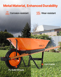 Wheelbarrow Cart, 5 Cu. Ft. Load & 330 lbs Capacity, One Wheel Garden