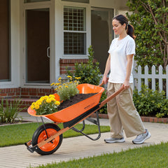 Wheelbarrow Cart, 5 Cu. Ft. Load & 330 lbs Capacity, One Wheel Garden