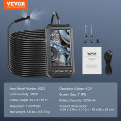 Endoscope Camera with Lights Triple Lens Borescope 1499.6 cm Cable
