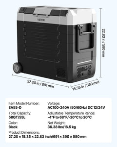 Car Refrigerator, DC 12/24V AC100-240V Compressor Electric Cooler,
