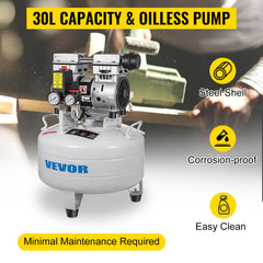 Vertical Air Compressor 6.6 Gallon Ultra Quiet Oil-Free Air Compressor