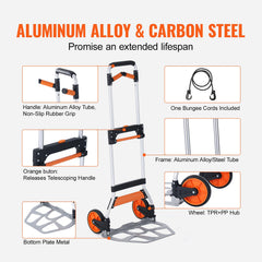 Folding Hand Truck, 309 lbs Load Capacity, Aluminum Portable Cart,