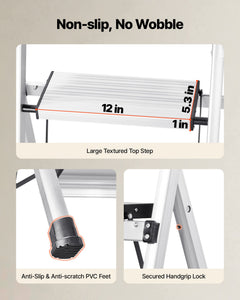 4 Step Ladder, Folding Step Stool with Wide Anti-Slip Pedal and