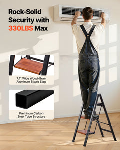 3 Step Ladder, Folding Step Stool with Wide Anti-Slip Pedal and