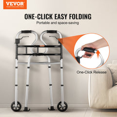 Folding Walker on Wheels, 3-in-1 Stand-Assist Folding Walkers with