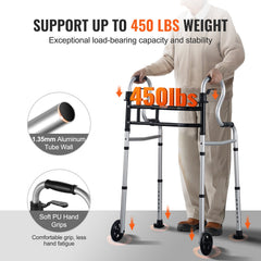 Folding Walker on Wheels, 3-in-1 Stand-Assist Folding Walkers with