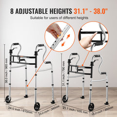 Folding Walker on Wheels, 3-in-1 Stand-Assist Folding Walkers with