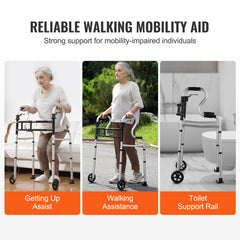 Folding Walker on Wheels, 3-in-1 Stand-Assist Folding Walkers with