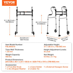 Folding Walker on Wheels, 3-in-1 Stand-Assist Folding Walkers with