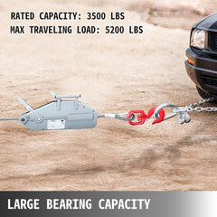 Wire Rope Puller 1.6T/1587.6 kg Capacity Hand Winch Rope 2011.7 cm