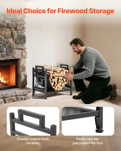 Indoor Firewood Rack, 45cm Curved Log Holder with Canvas Carrier, 18kg