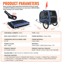 Dog Bike Trailer, Supports up to 100 lbs, Pet Cart Bicycle Carrier,