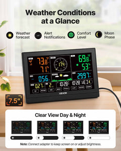7-in-1 Wi-Fi Weather Station with APP, 190.5 mm VA Display, Wireless
