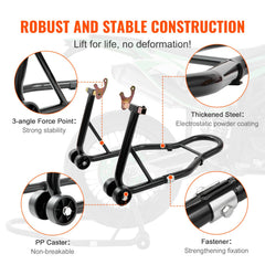 Motorcycle Rear Wheel Stand, with U + L Fork Swingarm Spool, 390 kg