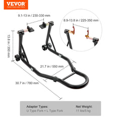 Motorcycle Rear Wheel Stand, with U + L Fork Swingarm Spool, 390 kg