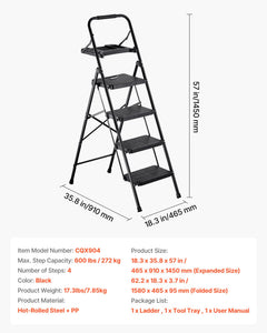 4 Step Ladder, Folding Step Stool with Wide Anti-Slip Pedal, Tool