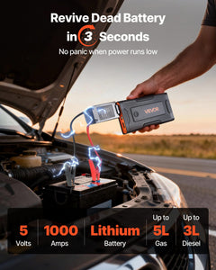 Jump Starter, 1000A Peak, Car Jumper Starter Battery Pack, 12V