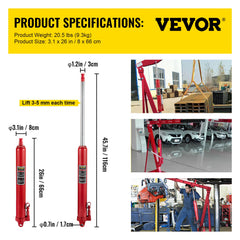 Hydraulic Long Ram Jack, 8 Tons/17363 lbs Capacity, with Single Piston